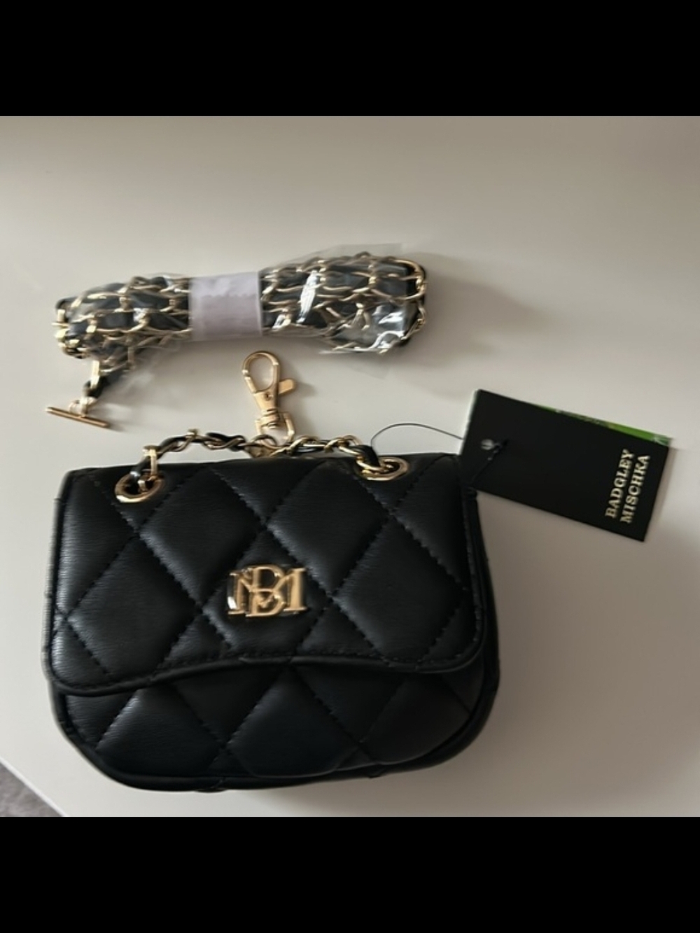 Quilted Mini Crossbody Bag with Gold Chain Accent